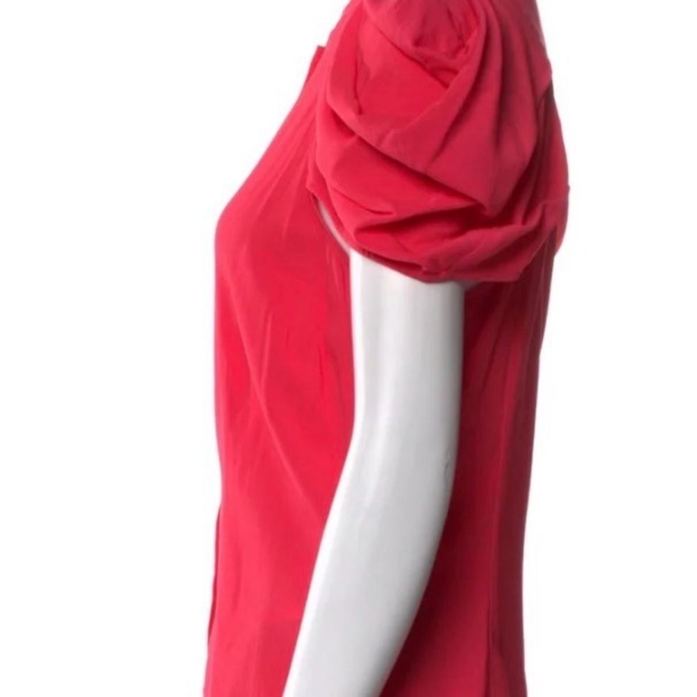 Women's Red Puff Sleeve Button-Up Top - Picture 3 of 3